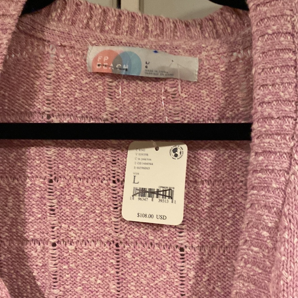 NWT Free People Beach Declan pink two piece knit Romper & Cardi. Size L - Picture 4 of 10